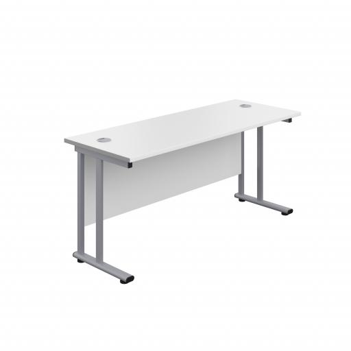 1400X800 Twin Upright Rectangular Desk Grey Oak-White + Mobile 2 Drawer Ped