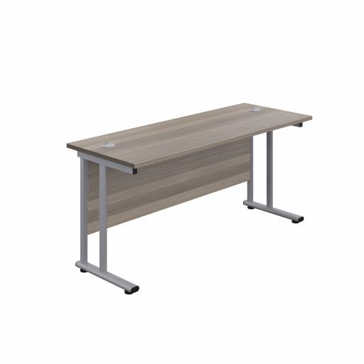 1800X600 Twin Upright Rectangular Desk Grey Oak-Silver