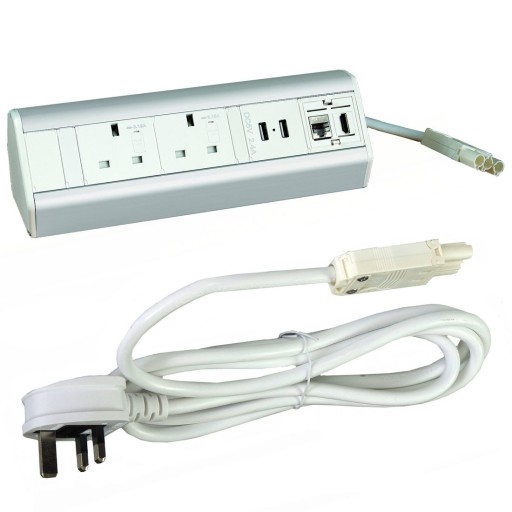 Desktop Power 2 fused Sockets 2 USB 1 RJ45 1 HDMI w/ 2m GST18 Cable (White)