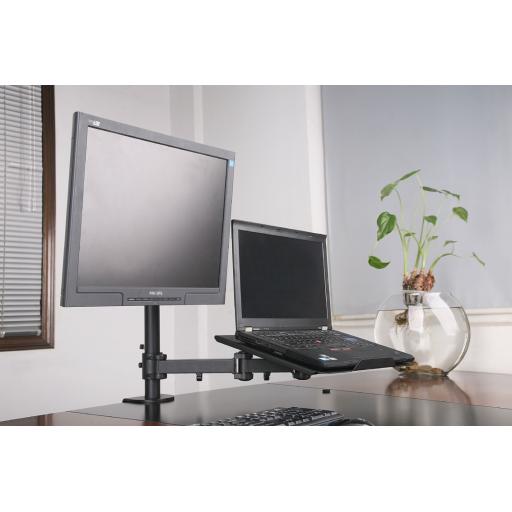 Twin monitor arm  witrh laptop stand- Black (copy)