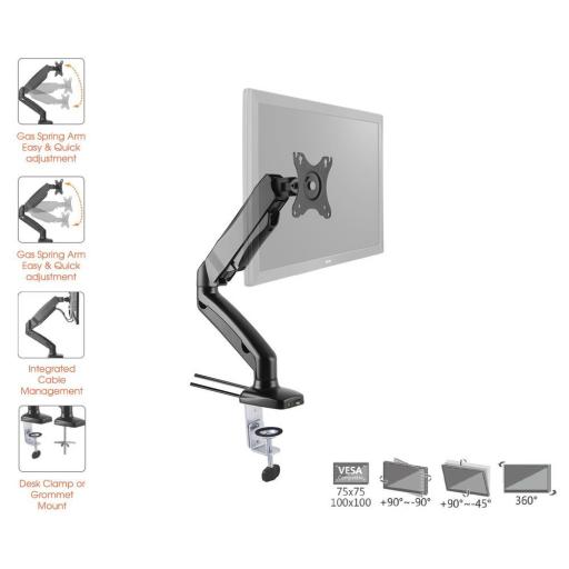 Oscar 30 Gas Spring single LCD Monitor Arm Stand with USB & AV built in